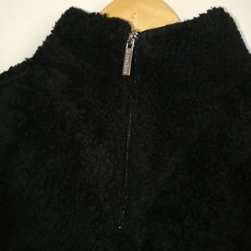 Vie EN ROSE Black Teddy Cosy Warm Cat Embroidery Half Zip Up Sweater Size Small - Picture 6 of 15
